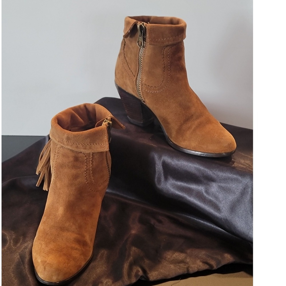 Sam Edelman Louie Tan‎ Suede Fringe Ankle Boots Western Booties 5.5M B1275L4201